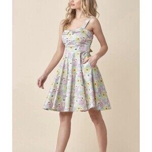 Eva Rose Retro Fit & Flare Swing Floral Halter Dress Size Large Pinup Rockabilly